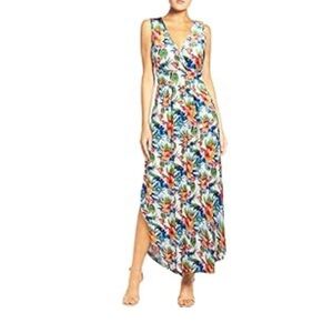 WOOSEA Sleeveless Deep V Neck Pocket Long Floral Split Maxi Dress